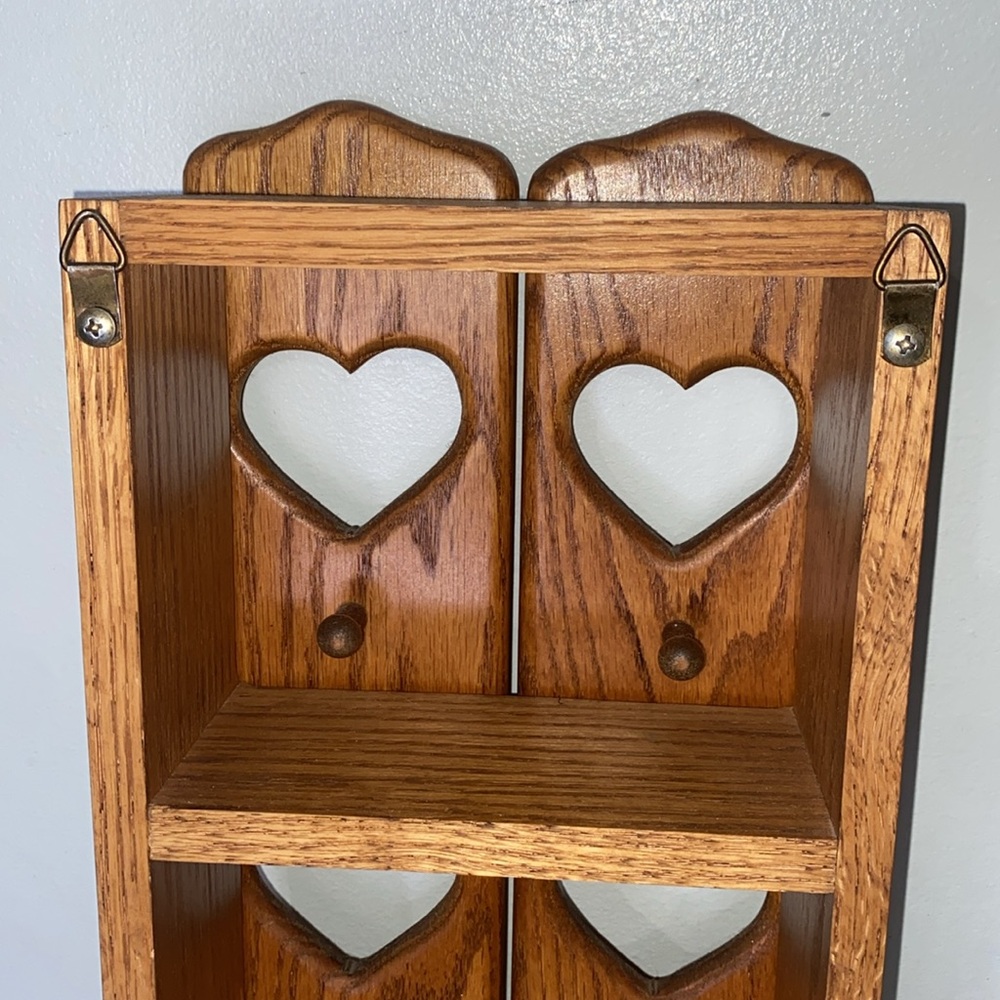 Vintage Wooden Wall Heart Shelf with Doors Curio Shelf Heart Design Charming - Picture 9 of 14